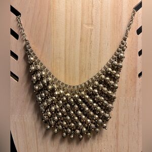 Gold Statement Necklace, Collar Style, Gold-Toned Beads In V-Shape